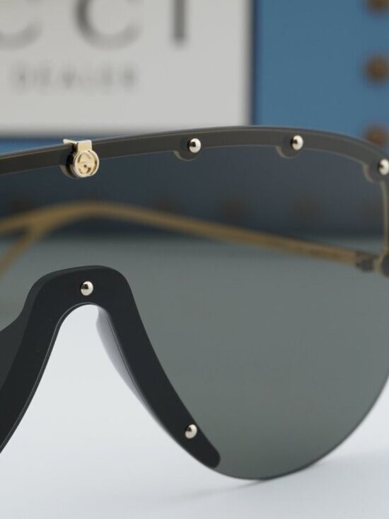 Gucci GG0667S 001 Shield Sunglasses - Gold\\Grey main image 8